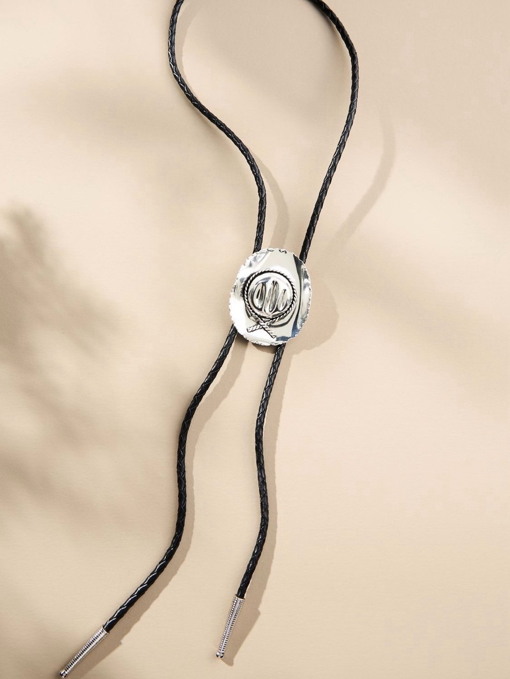 Anthropologie Sold Out Silver Western Hat Bolo Tie with Black Braided Cord